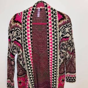 Multicolored pattern 3/4 length cardigan